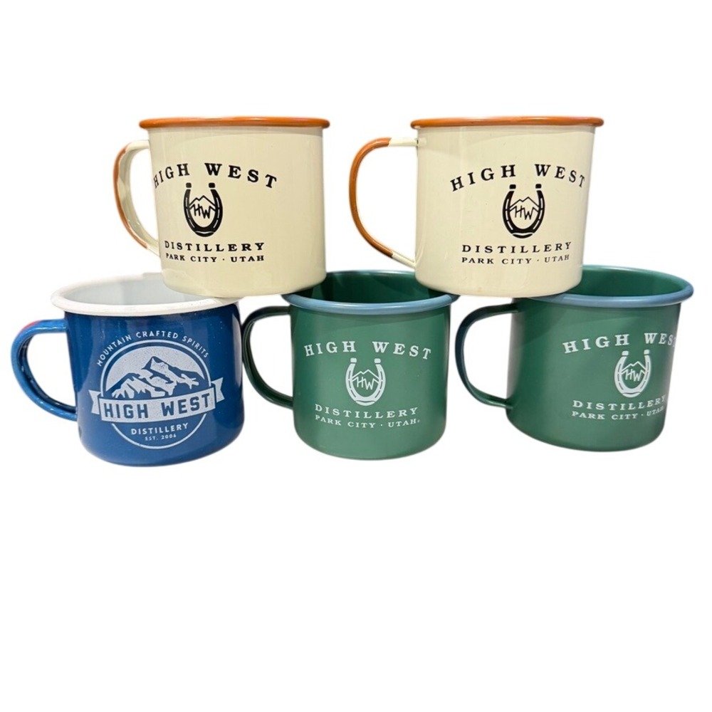 High West Distillery Enamel Camp Mugs Set of 5 Park‎ City Utah Barware Whiskey